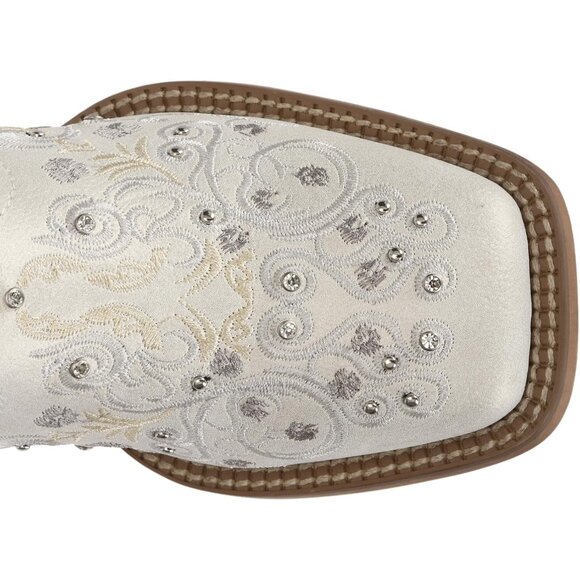 SheSole Womens White Fashion Rhinestone Mid Calf Faux Square Toe Cowgirl Boots - Picture 3 of 7